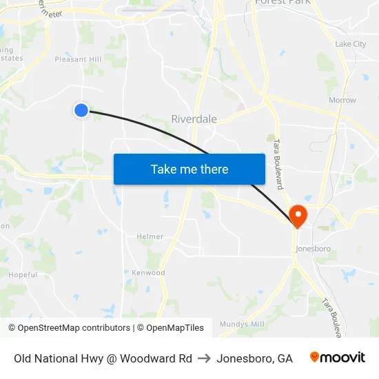 Old National Hwy @ Woodward Rd to Jonesboro, GA map