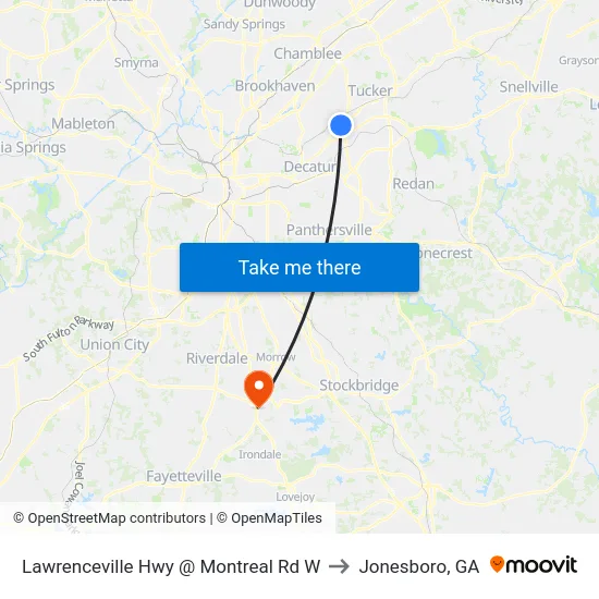 Lawrenceville Hwy @ Montreal Rd W to Jonesboro, GA map