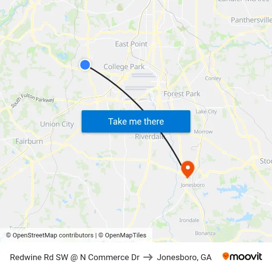 Redwine Rd SW @ N Commerce Dr to Jonesboro, GA map