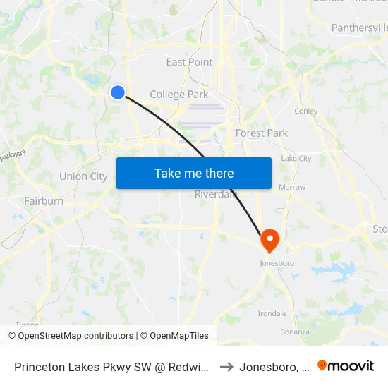 Princeton Lakes Pkwy SW @ Redwine Rd to Jonesboro, GA map