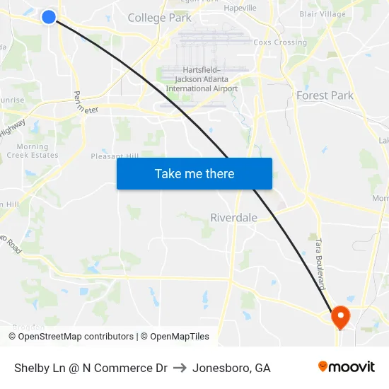 Shelby Ln @ N Commerce Dr to Jonesboro, GA map
