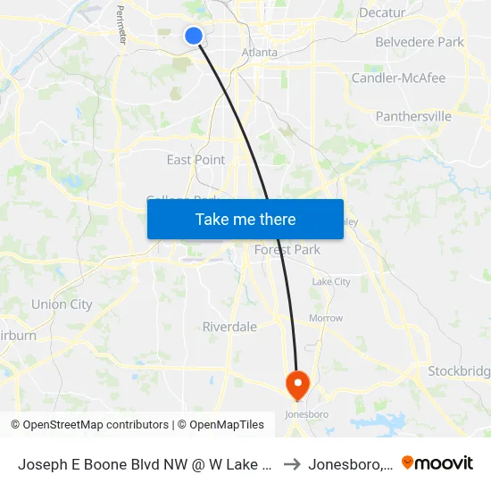 Joseph E Boone Blvd NW @ W Lake Ave NW to Jonesboro, GA map