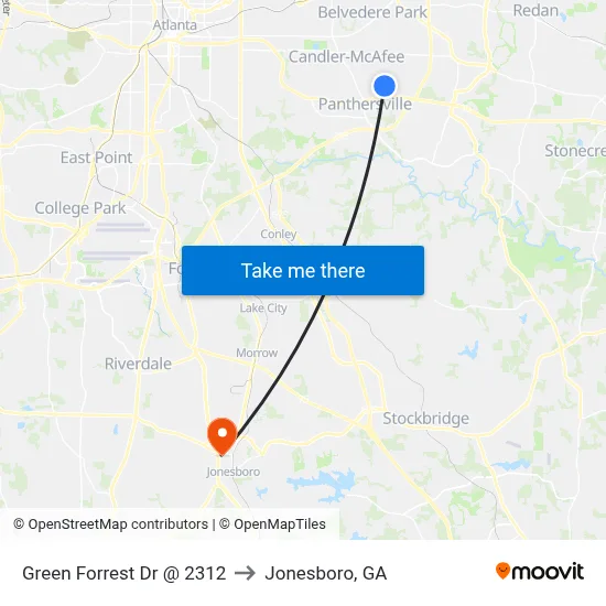 Green Forrest Dr @ 2312 to Jonesboro, GA map