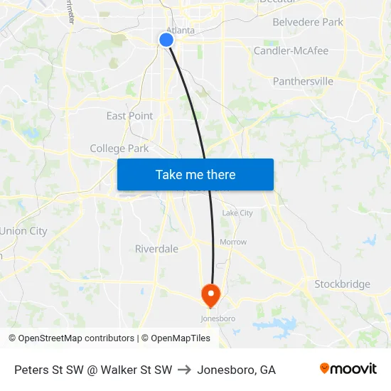 Peters St SW @ Walker St SW to Jonesboro, GA map