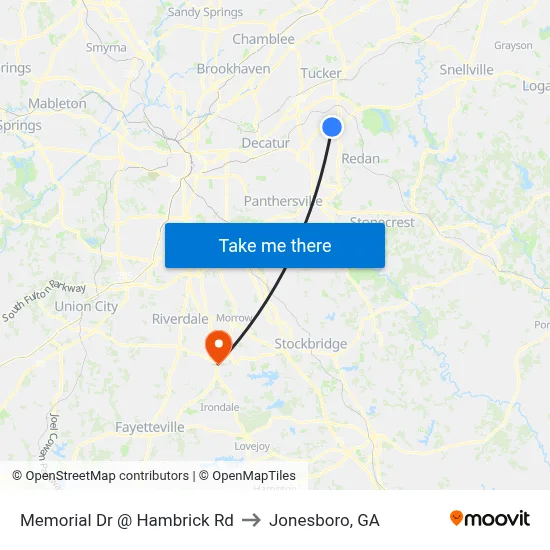 Memorial Dr @ Hambrick Rd to Jonesboro, GA map