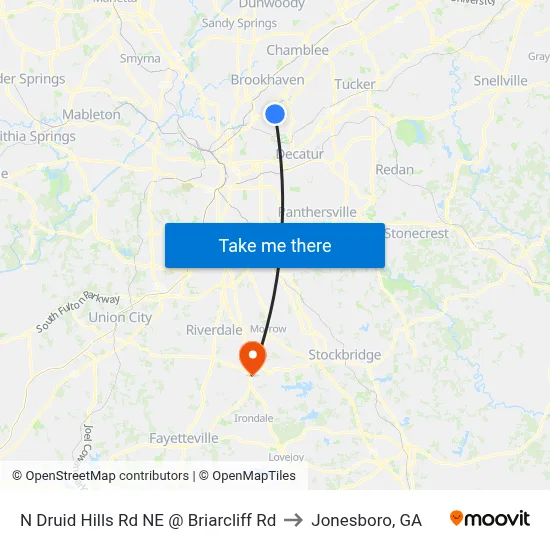 N Druid Hills Rd NE @ Briarcliff Rd to Jonesboro, GA map