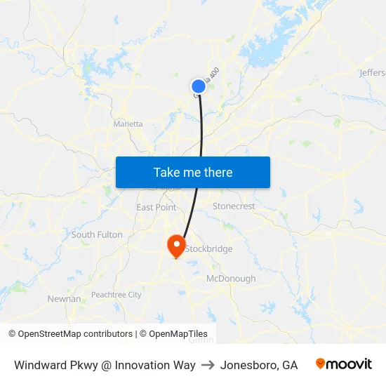 Windward Pkwy @ Innovation Way to Jonesboro, GA map