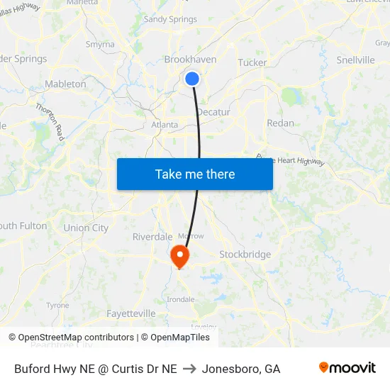 Buford Hwy NE @ Curtis Dr NE to Jonesboro, GA map