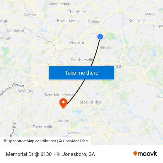 Memorial Dr @ 6130 to Jonesboro, GA map