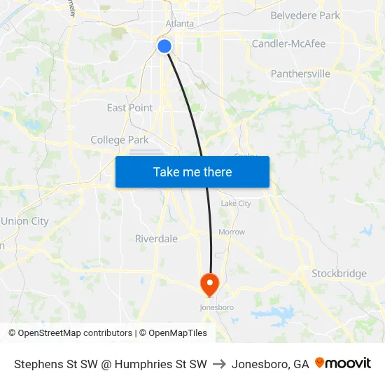 Stephens St SW @ Humphries St SW to Jonesboro, GA map