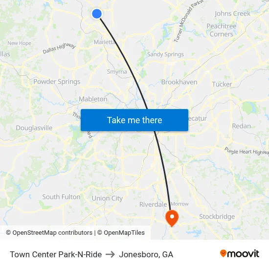 Town Center Park-N-Ride to Jonesboro, GA map