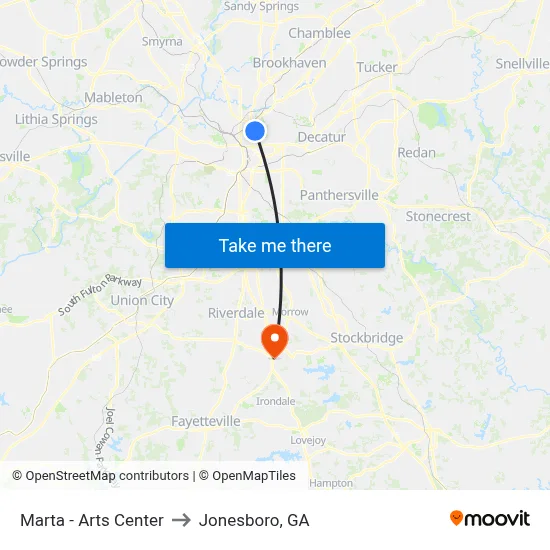 Marta - Arts Center to Jonesboro, GA map