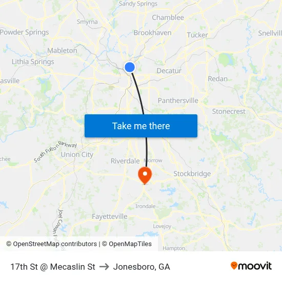 17th St @ Mecaslin St to Jonesboro, GA map