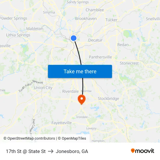 17th St @ State St to Jonesboro, GA map