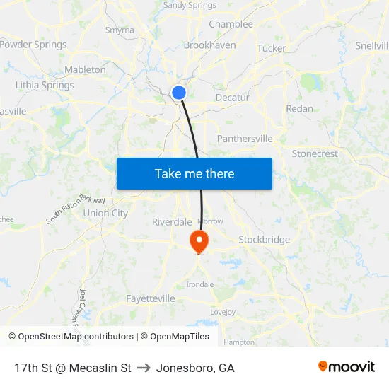 17th St @ Mecaslin St to Jonesboro, GA map