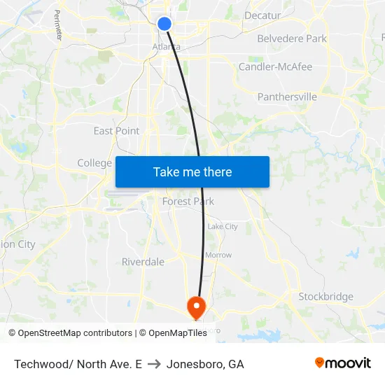 Techwood/ North Ave. E to Jonesboro, GA map