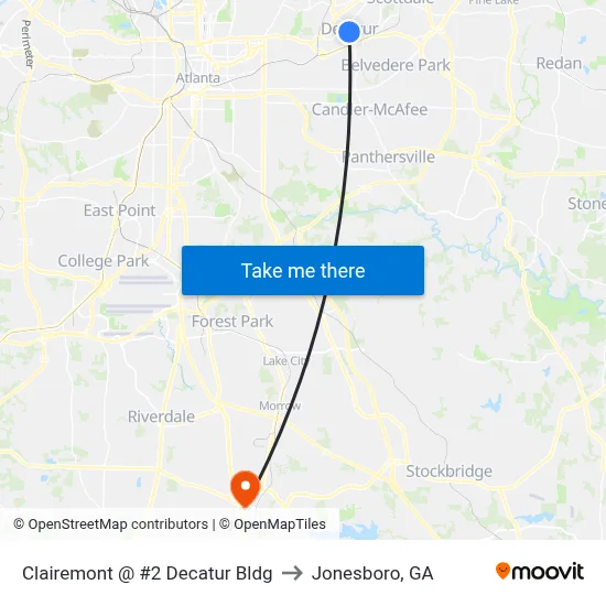 Clairemont @ #2 Decatur Bldg to Jonesboro, GA map
