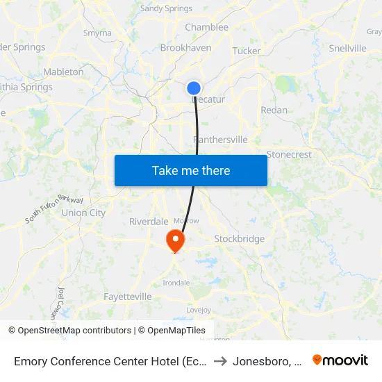 Emory Conference Center Hotel (Ecch) to Jonesboro, GA map