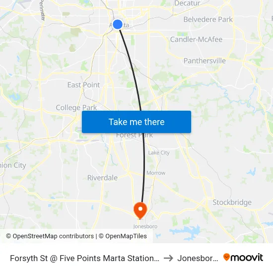 Forsyth St @ Five Points Marta Station (Northbound) to Jonesboro, GA map