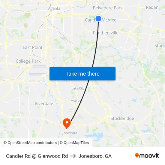 Candler Rd @ Glenwood Rd to Jonesboro, GA map