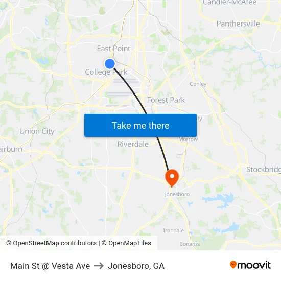 Main St @ Vesta Ave to Jonesboro, GA map