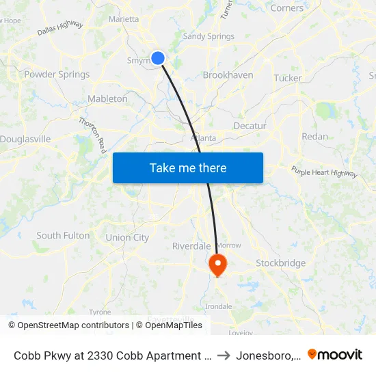 Cobb Pkwy at 2330 Cobb Apartment Homes to Jonesboro, GA map