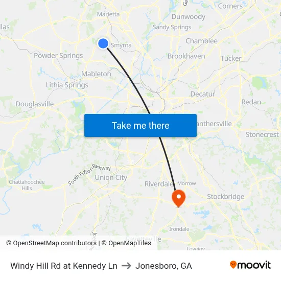 Windy Hill Rd at Kennedy Ln to Jonesboro, GA map
