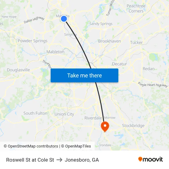 Roswell St at Cole St to Jonesboro, GA map
