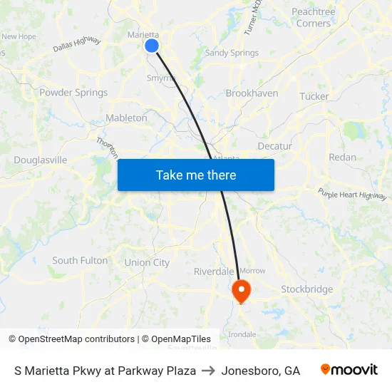 S Marietta Pkwy at Parkway Plaza to Jonesboro, GA map