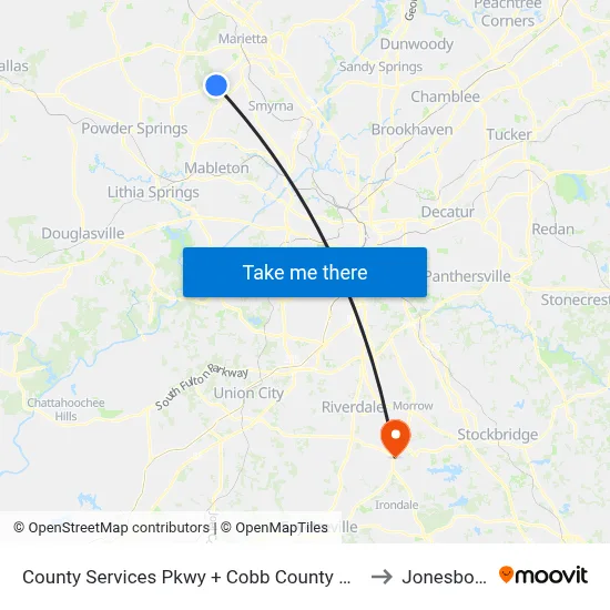 County Services Pkwy + Cobb County Health Department to Jonesboro, GA map