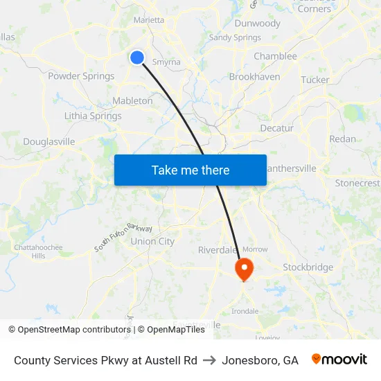 County Services Pkwy at Austell Rd to Jonesboro, GA map