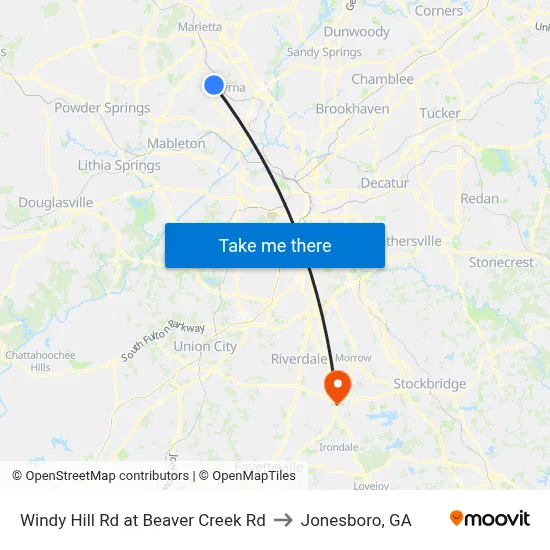 Windy Hill Rd at Beaver Creek Rd to Jonesboro, GA map