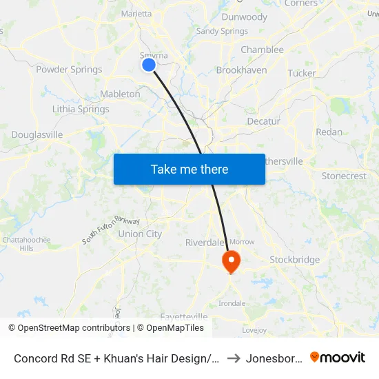 Concord Rd SE + Khuan's Hair Design/Arkle Veterina to Jonesboro, GA map