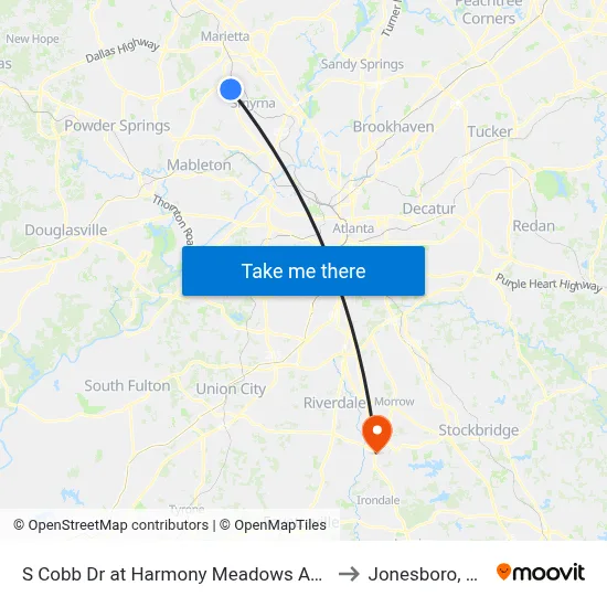 S Cobb Dr at Harmony Meadows Apts to Jonesboro, GA map