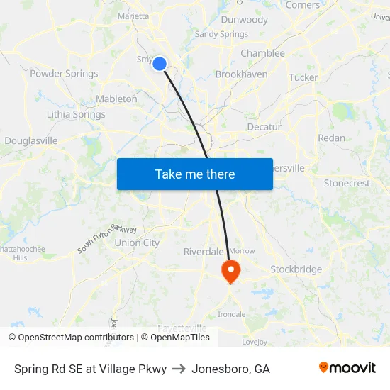 Spring Rd SE at Village Pkwy to Jonesboro, GA map