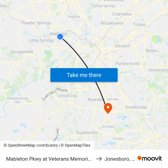 Mableton Pkwy at Veterans Memorial Hwy to Jonesboro, GA map