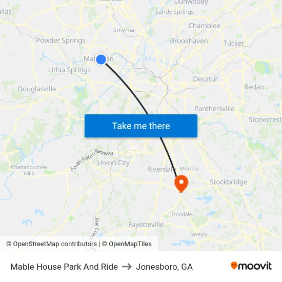 Mable House Park And Ride to Jonesboro, GA map