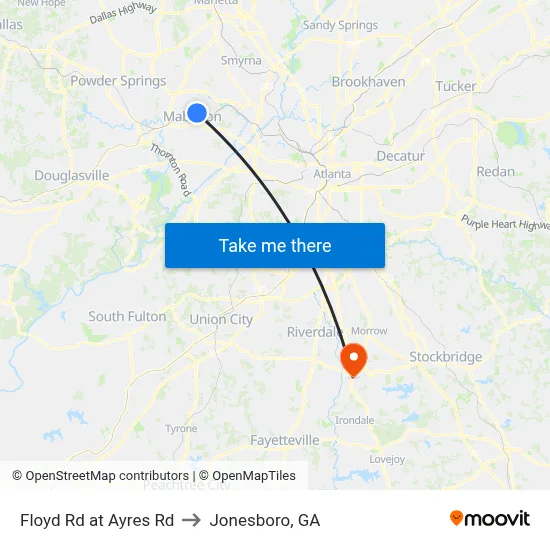 Floyd Rd at Ayres Rd to Jonesboro, GA map