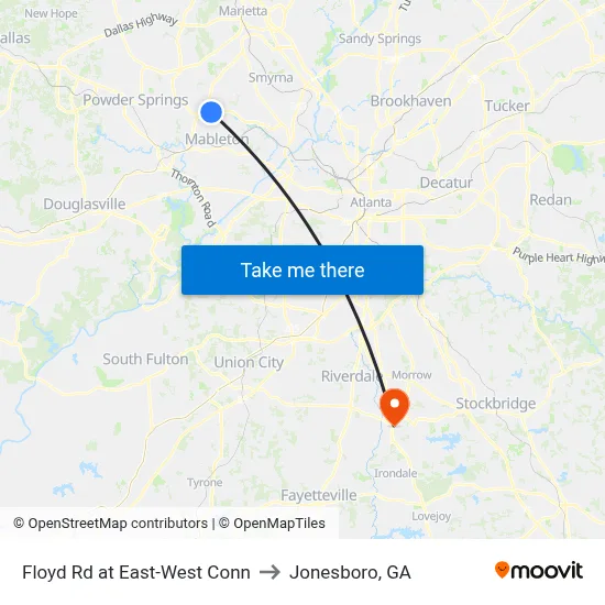 Floyd Rd at East-West Conn to Jonesboro, GA map
