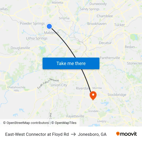 East-West Connector at Floyd Rd to Jonesboro, GA map