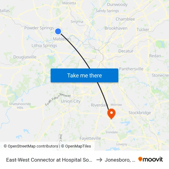 East-West Connector at Hospital South Dr to Jonesboro, GA map