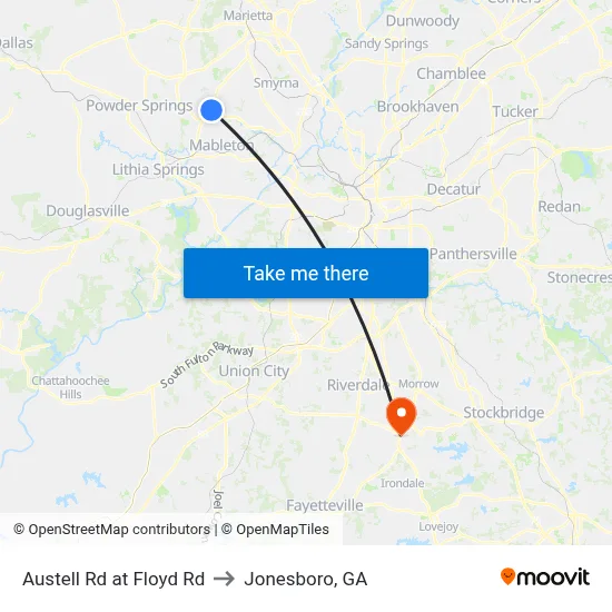 Austell Rd at Floyd Rd to Jonesboro, GA map