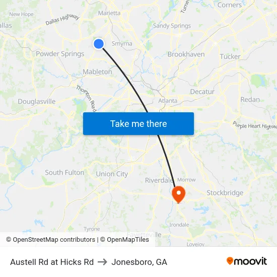Austell Rd at Hicks Rd to Jonesboro, GA map