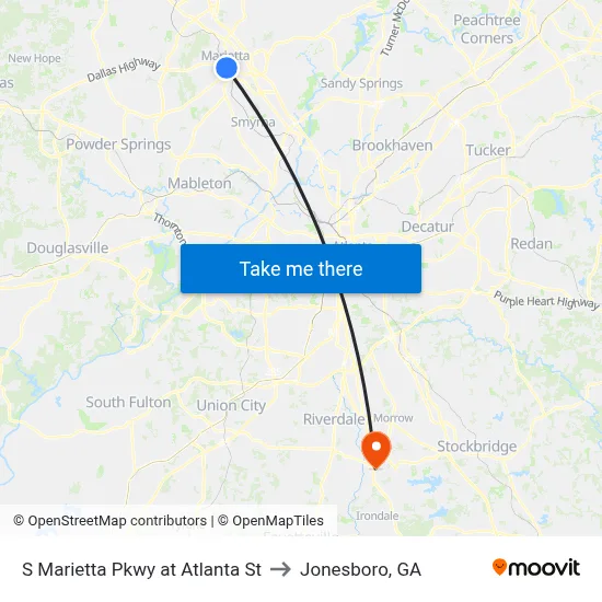 S Marietta Pkwy at Atlanta St to Jonesboro, GA map