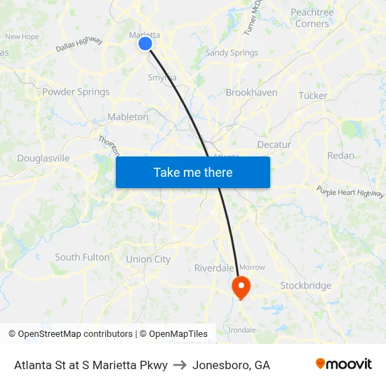 Atlanta St at S Marietta Pkwy to Jonesboro, GA map