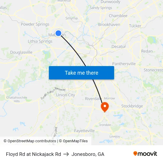 Floyd Rd at Nickajack Rd to Jonesboro, GA map