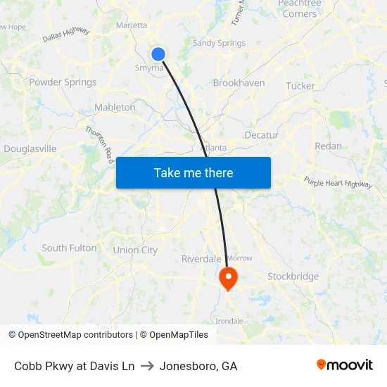 Cobb Pkwy at Davis Ln to Jonesboro, GA map