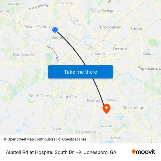 Austell Rd at Hospital South Dr to Jonesboro, GA map