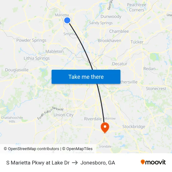 S Marietta Pkwy at Lake Dr to Jonesboro, GA map