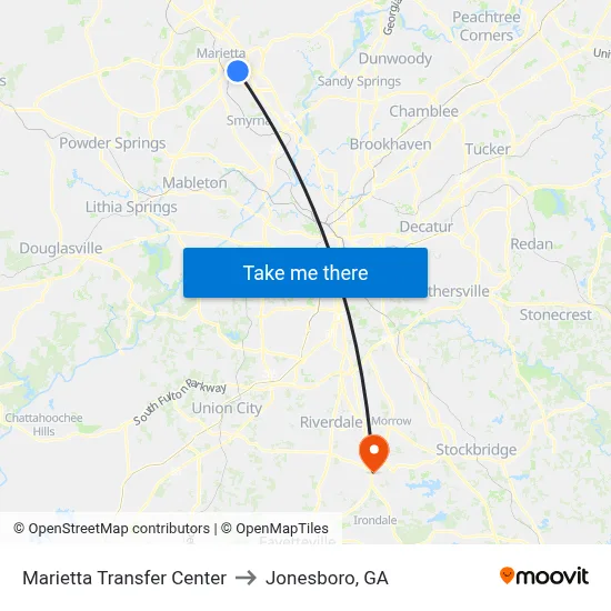 Marietta Transfer Center to Jonesboro, GA map